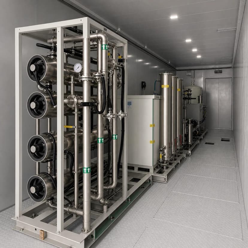 Softening equipment, piping and vessels inside the cabin