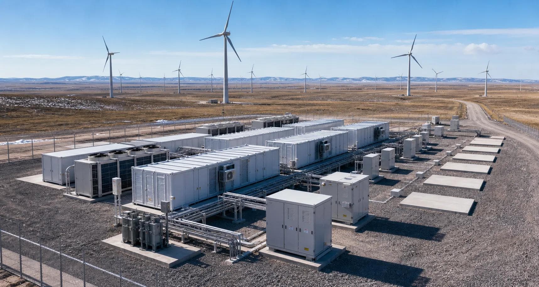 Completed modular compute infrastructure deployment with expansion-ready layout at a wind power site