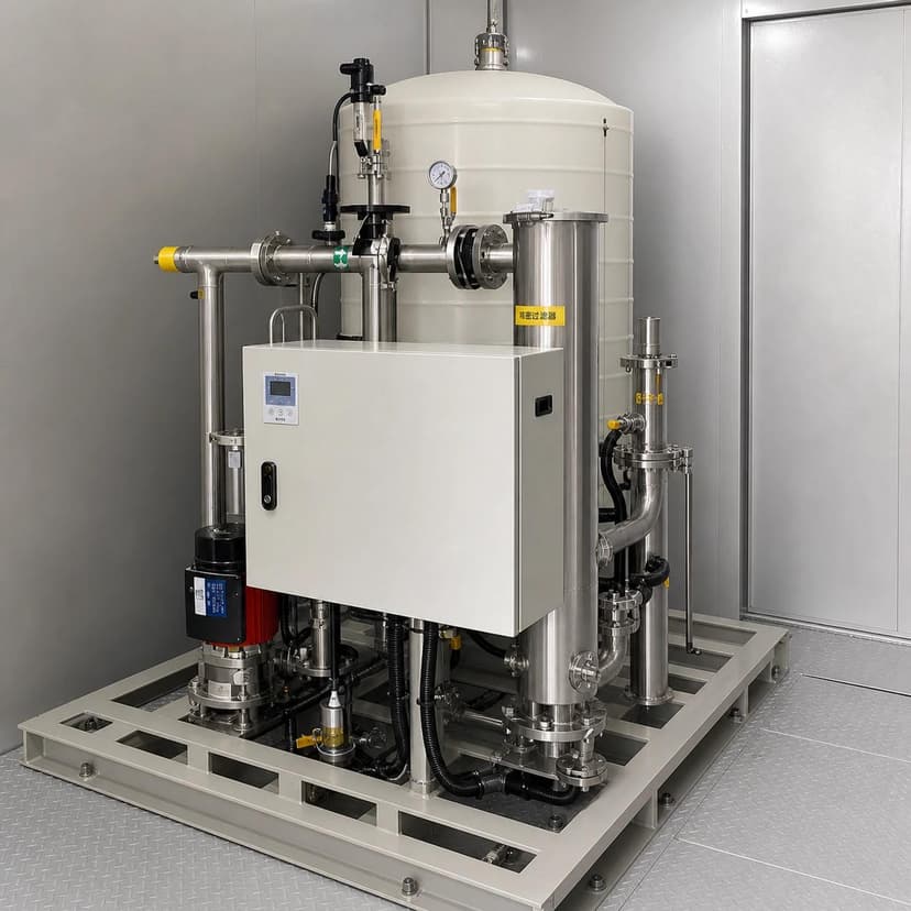 Pretreatment, pump and cartridge-filtration skid inside the cabin
